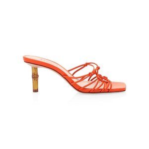SCHUTZ Dileni Bamboo-heel Leather Mules In Flame Orange Leather SZ 7 runs small